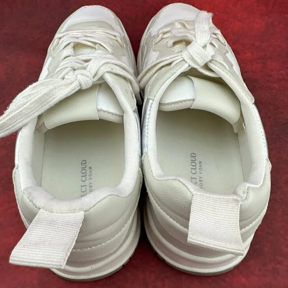 PROJECT CLOUD WOMEN'S LACE-UP PLATFORM SNEAKERS, WHITEAND GRAY, SIZE 9